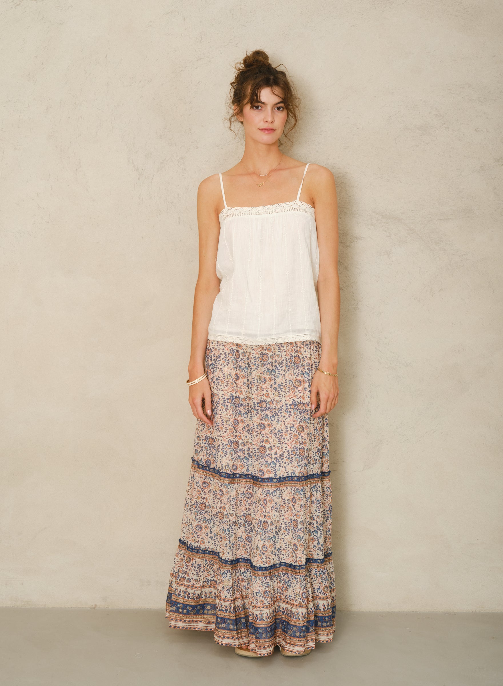 【THE MOZZ】Nava Pin-Tuck Cotton Skirt nava-cotton-twill-flared-skirt