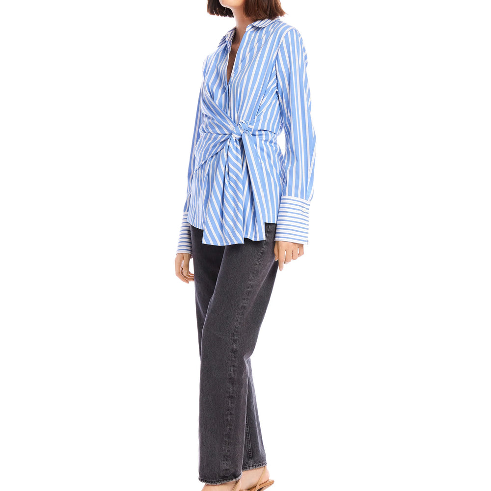 
                  
                    The Reese Shirt features a stylish stripe pattern and a collared button down design. With its wide tie front, it creates a fitted silhouette, perfect for a chic work-to-night outfit. Look and feel confident in this versatile piece.
                  
                