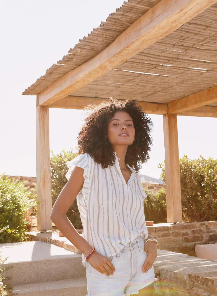 Alma Top - Ecru Stripe
Striped Woven Cotton & Lace Trim Top