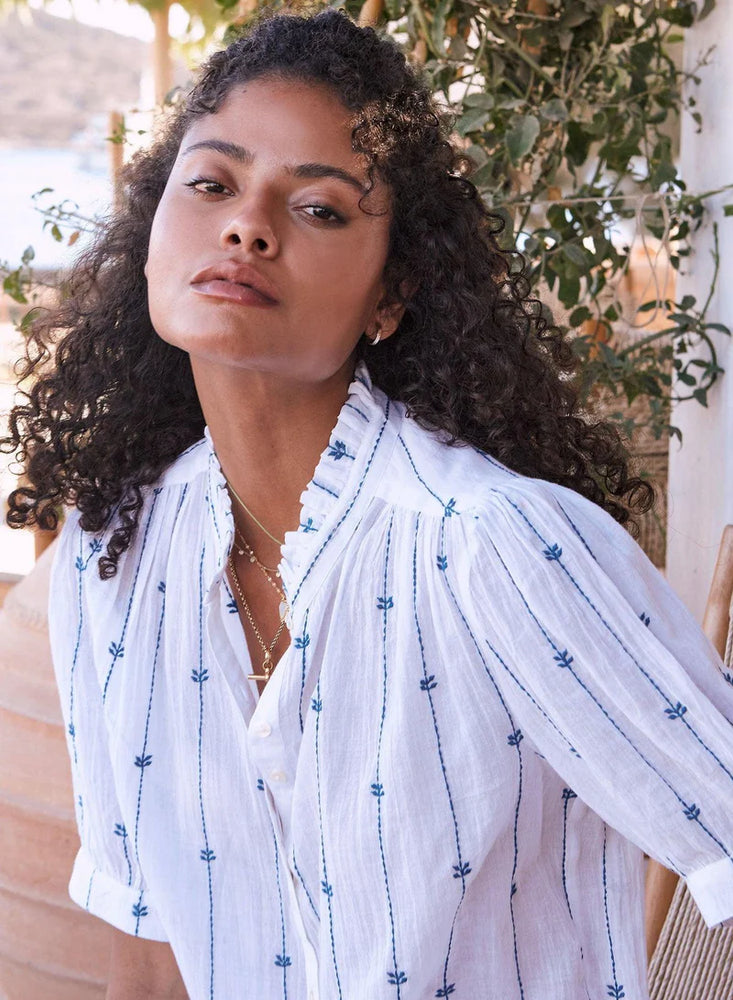 Dacy Top - Blue
Embroidery Detailed Cotton Short Sleeve top

