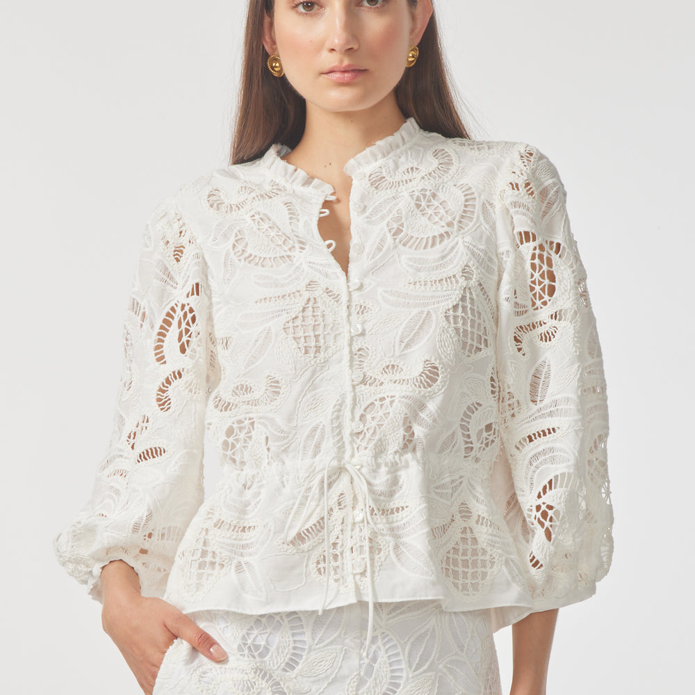 Gilnar Farrar Iman Blouse In White Embroidery
