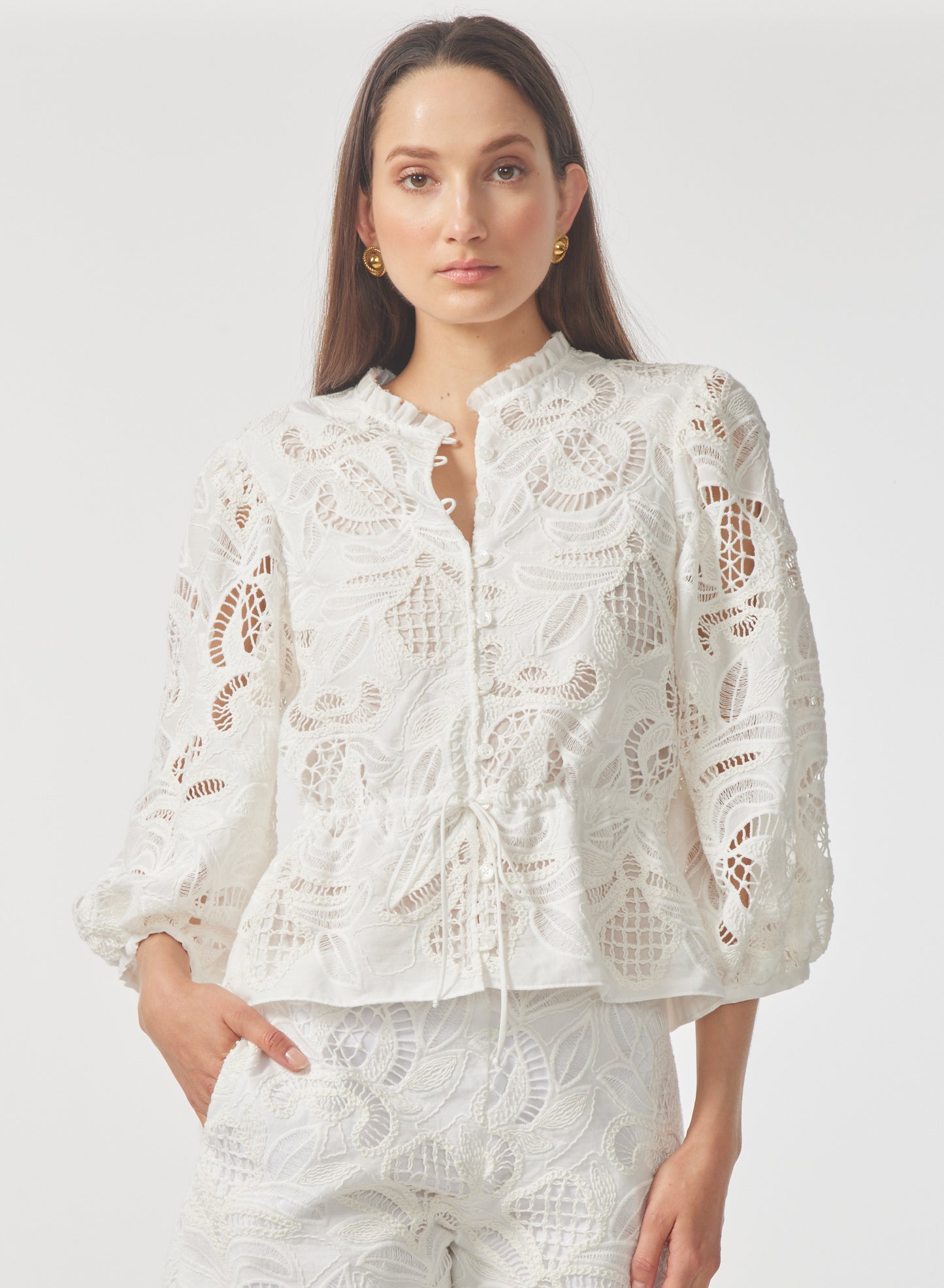 Gilnar Farrar Iman Blouse In White Embroidery
