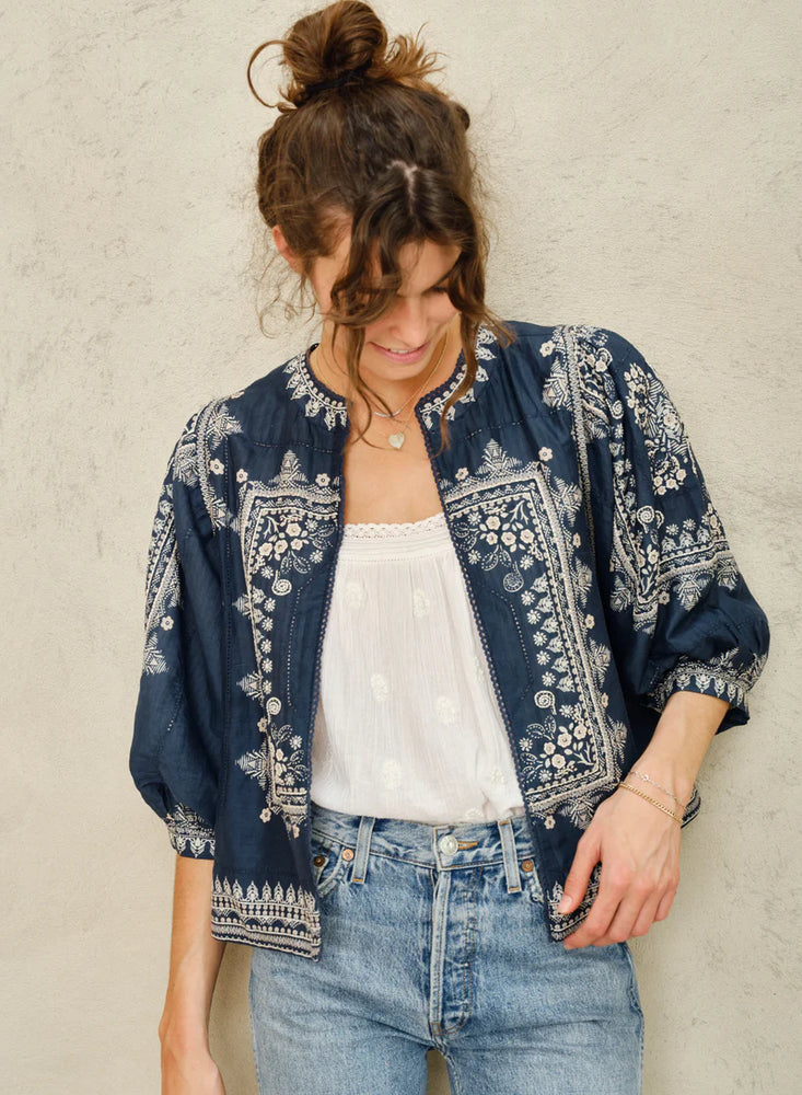 M.A.B.E Eden Print Jacket In Indigo