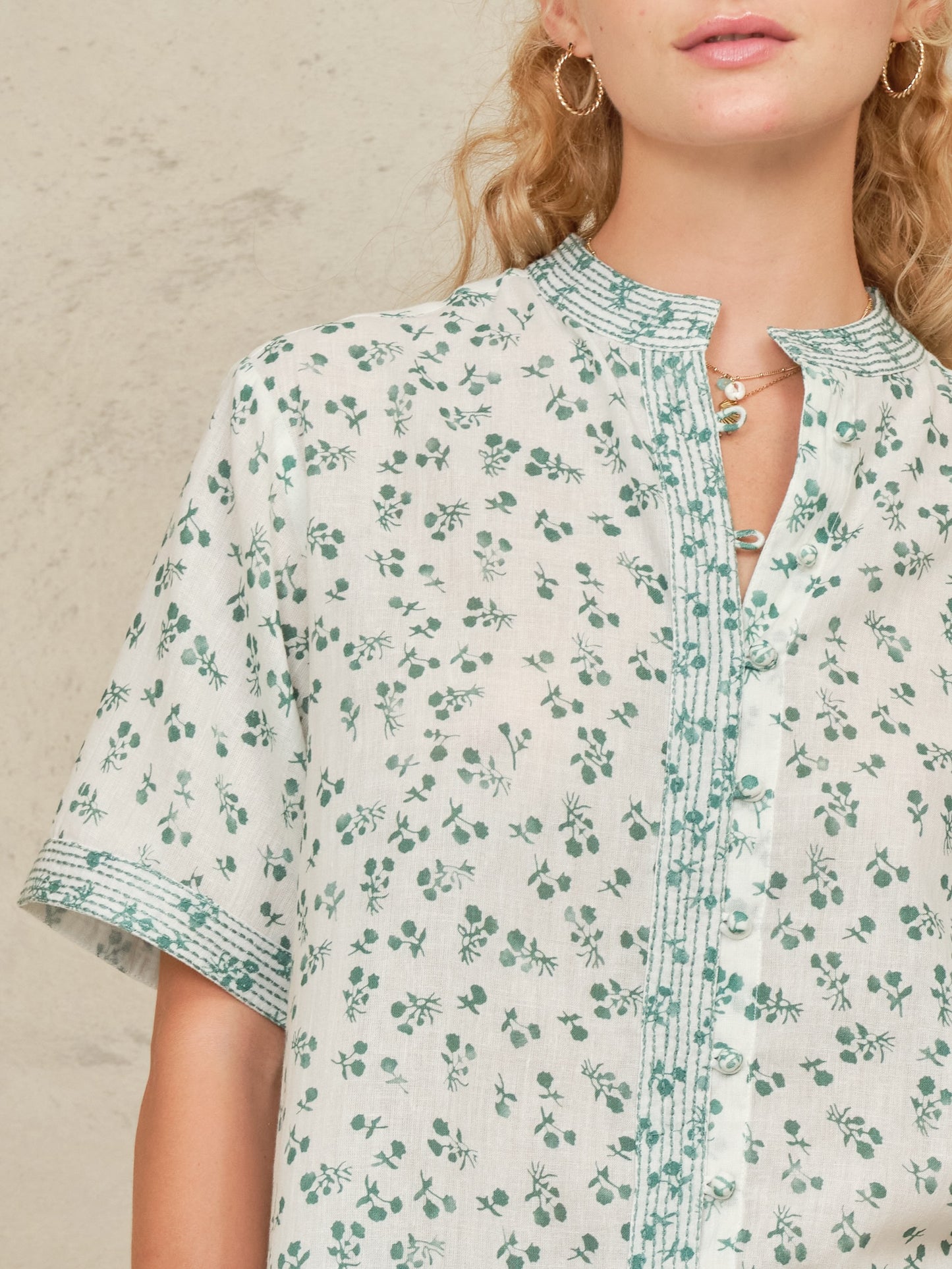 Edie Print Stitch Short Sleeve Top by MABE Apparel