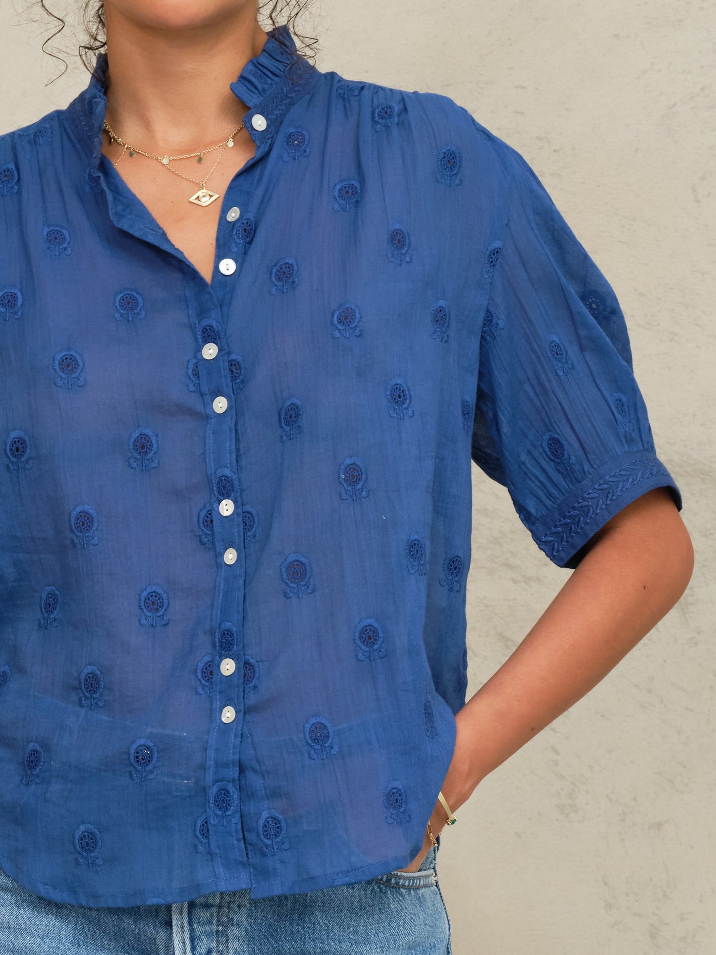 Frani Embroidered Short Sleeve Top by MABE Apparel