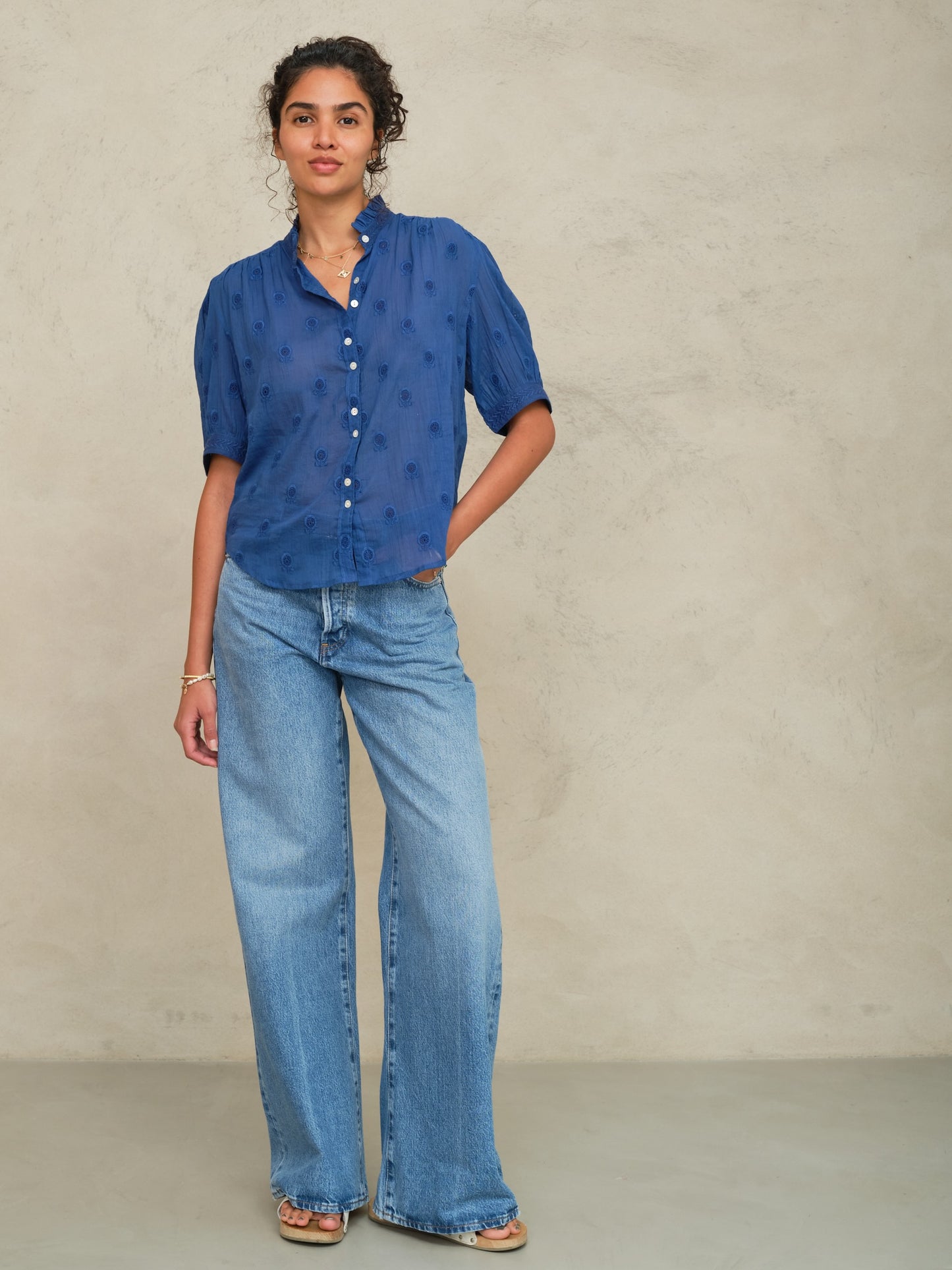 Frani Embroidered Short Sleeve Top by MABE Apparel