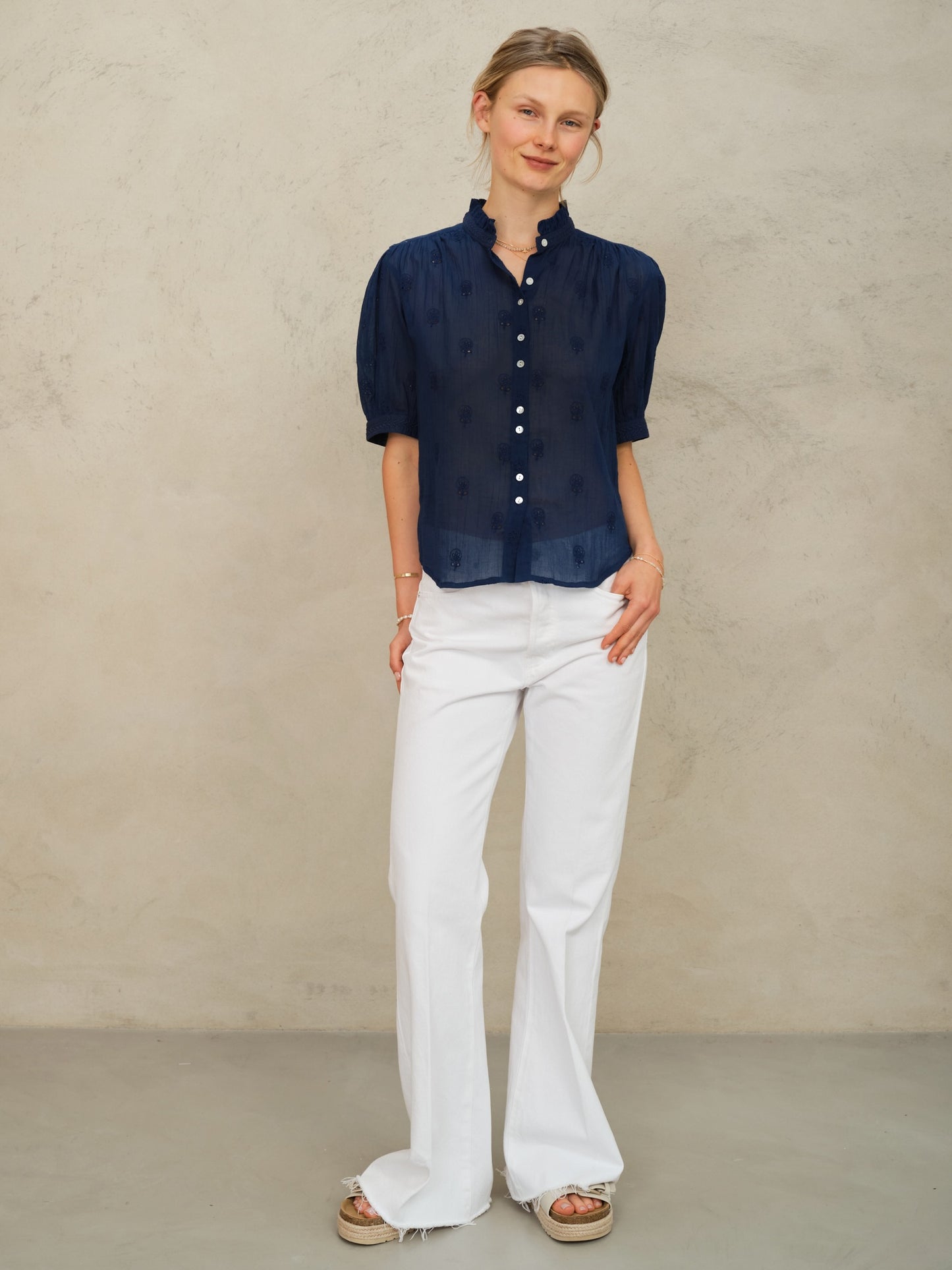 Frani Embroidered Short Sleeve Top by MABE Apparel