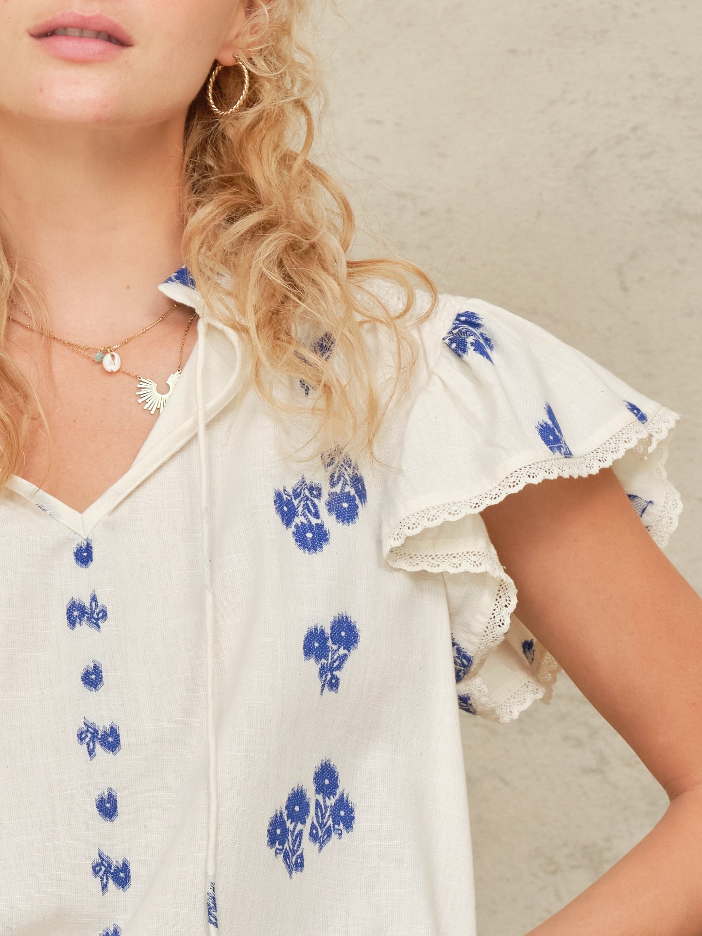 Iris Woven Frill Short Sleeve Top by MABE