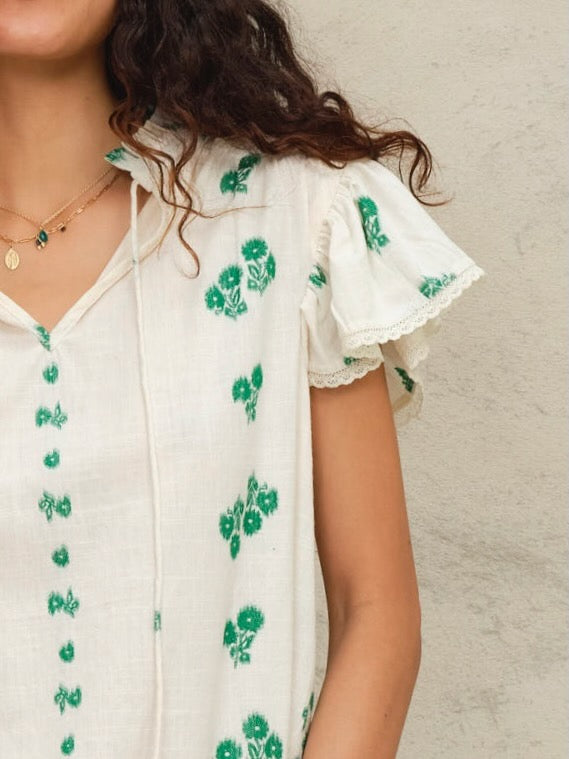 Iris Woven Frill Short Sleeve Top by MABE