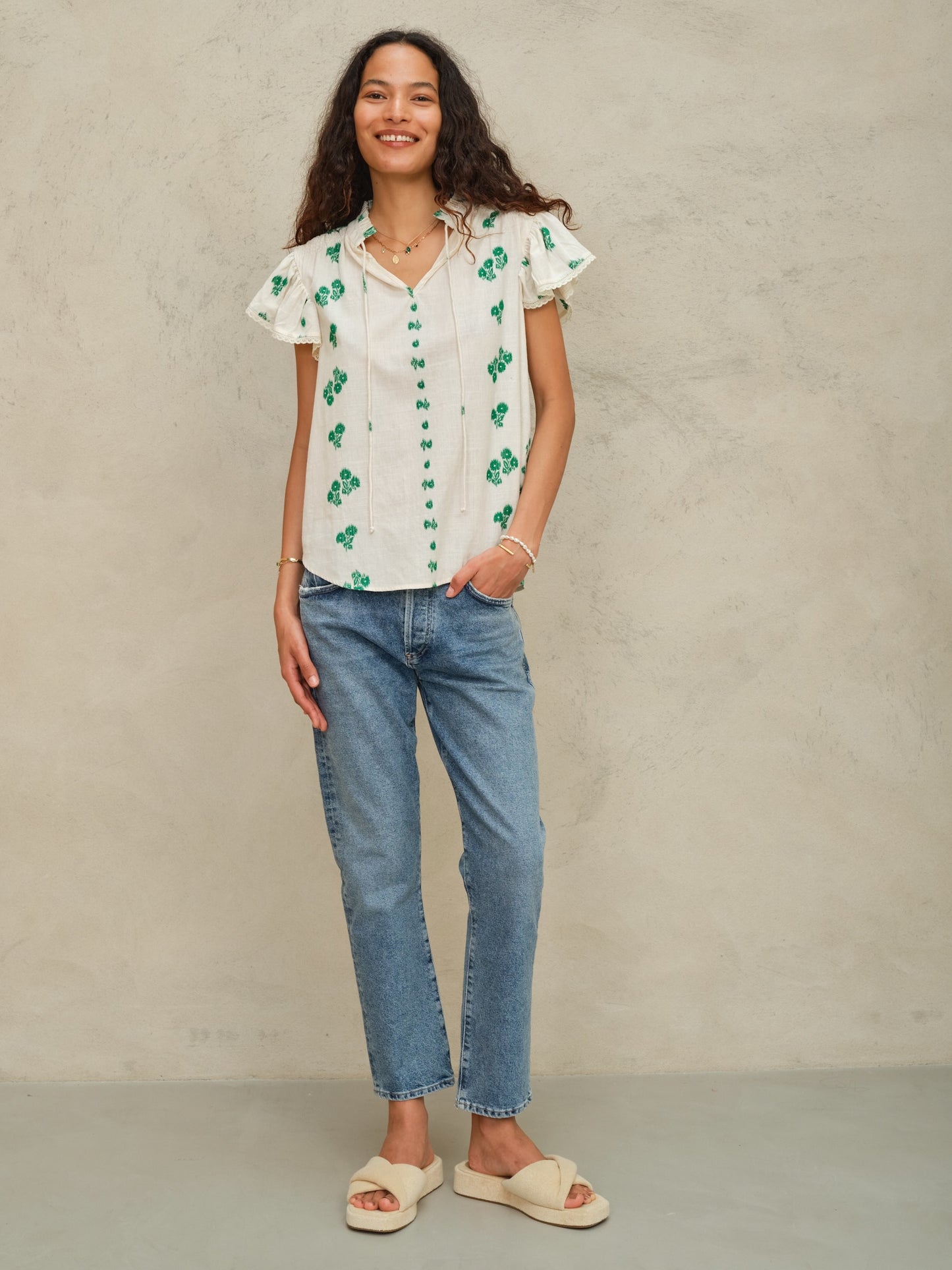 Iris Woven Frill Short Sleeve Top by MABE