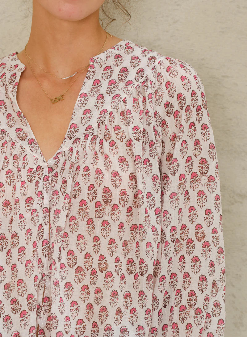 M.A.B.E Kiki Printed Long Sleeve Top in Pink