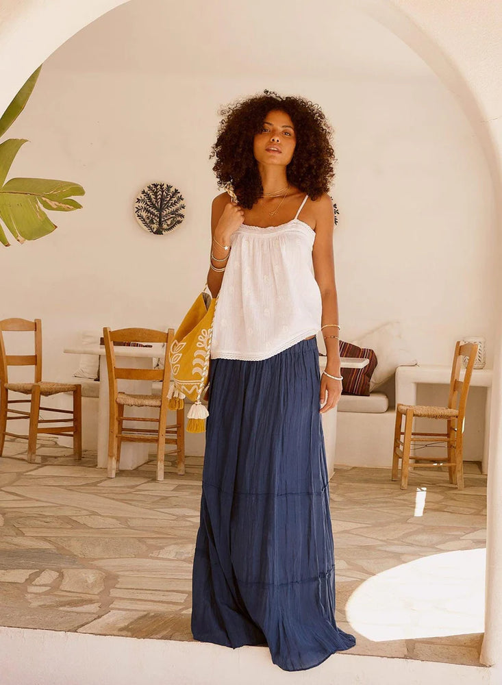 Kora Cotton Silk Maxi Skirt Indigo 