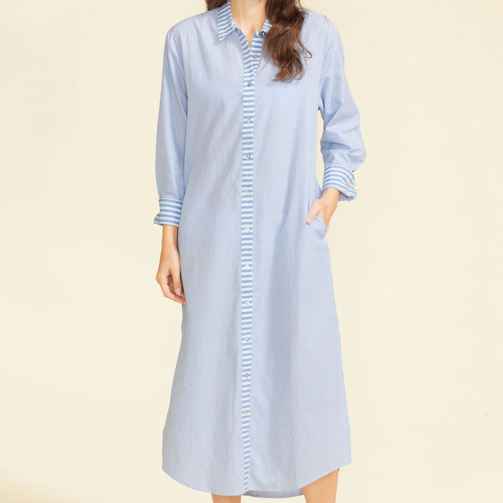 Made in a beautiful, striped cotton fabric, the Riga Dress is the perfect maxi button-down. The carefully placed buttons on the cuff and the crisp cotton fabric prove that the Riga Dress is a cover-up you will want to wear year after year.
