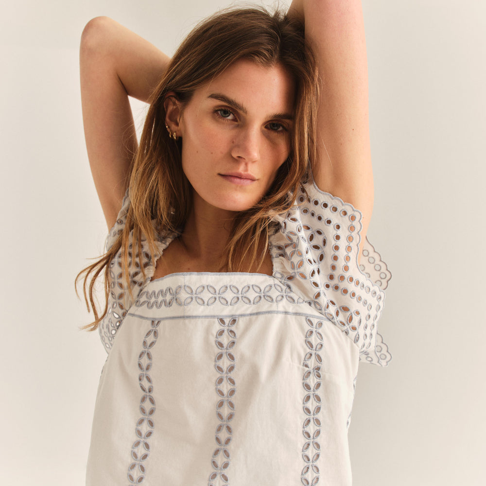 Woman Wearing Effie Top In Optic White