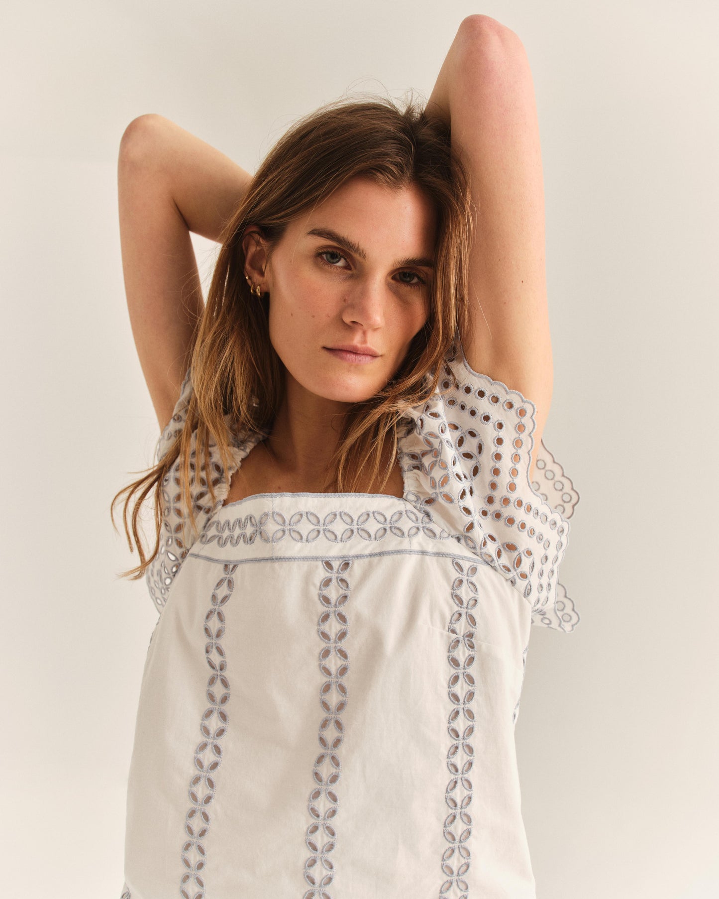 Woman Wearing Effie Top In Optic White