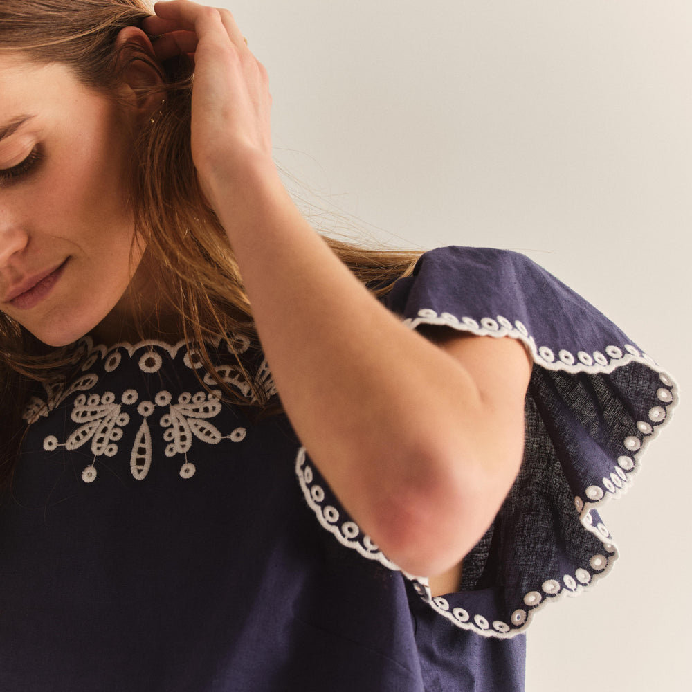 Sleeve Close-up, Cora Top In Indigo