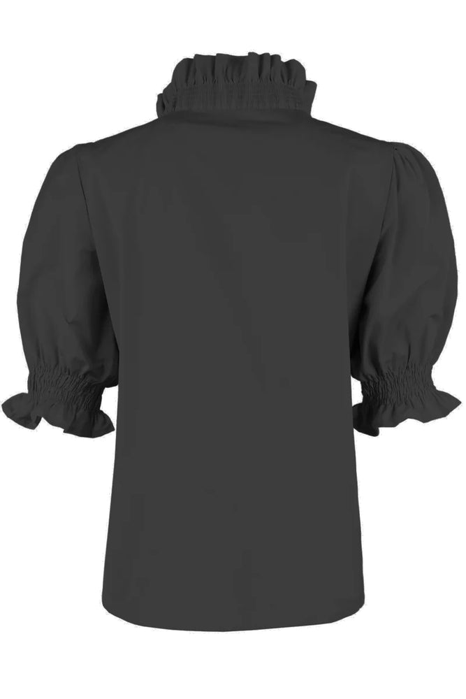 
                  
                    Cici Smocked Ruffle-Trim Taffeta Shirt Black
                  
                